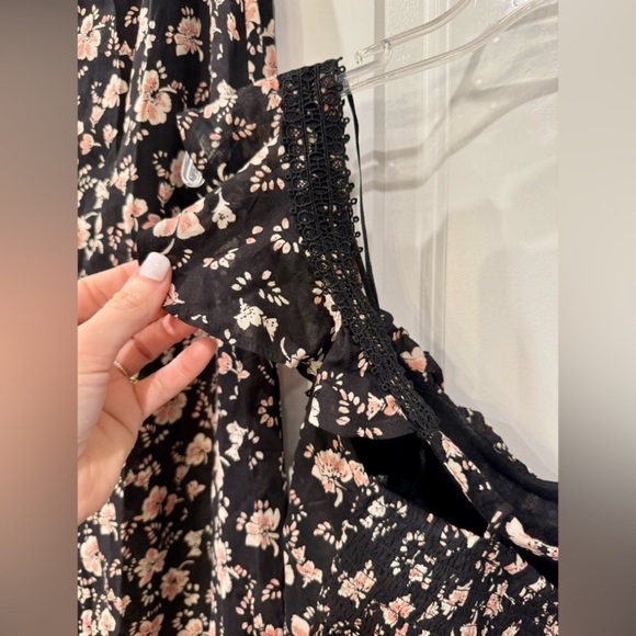 NWT $128 Free People Black Floral Bijou Smocked Crop Top & Skirt 2 pc Set 4 - Picture 4 of 9